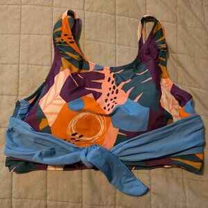 Latched Mama Multicolor Abstract Print Bikini Top with Light Blue Tie